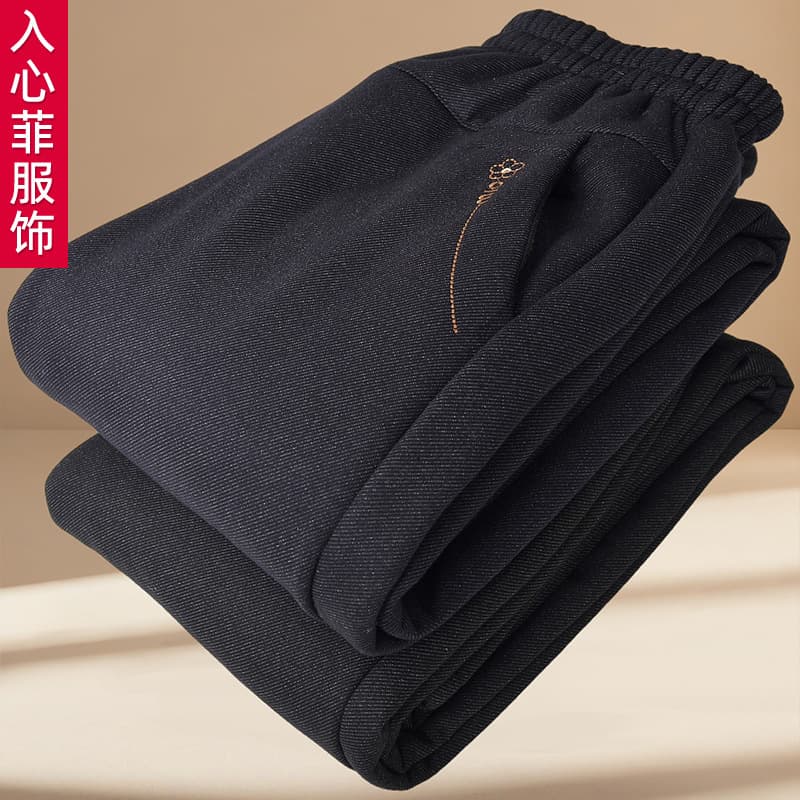 Mom Pants Winter Fleece-Lined Thick High-Waist Straight-Leg Casual Trousers for Middle-Aged and Elderly Women, Autumn/Winter Style, Grandma Outerwear