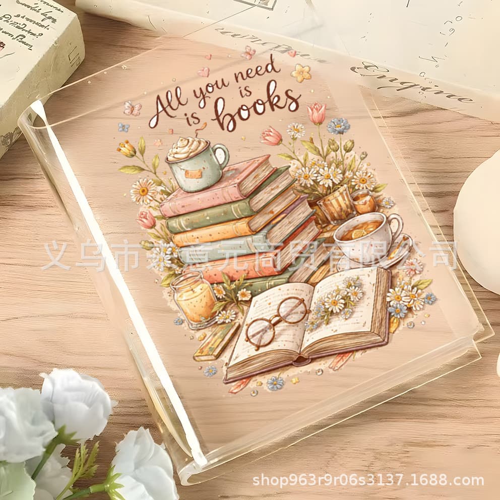 Ins-style Transparent Acrylic Bookend "All you need is books" Vintage Floral Bookend