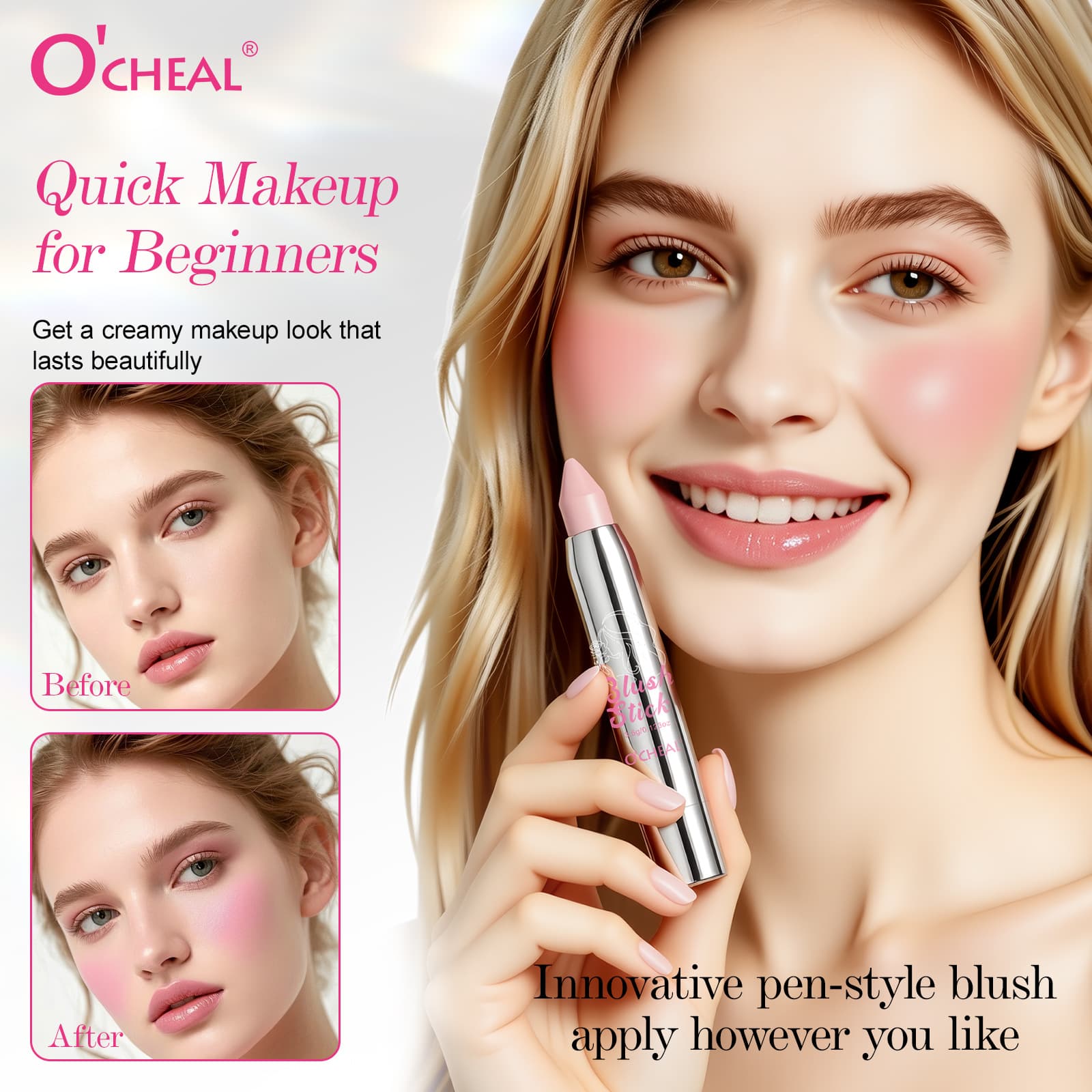 Cross-border Exclusive Blush Stick for Lazy People Expanding & Contracting Color Blush Contour Eyeshadow Airy Multi-use Blush Stick