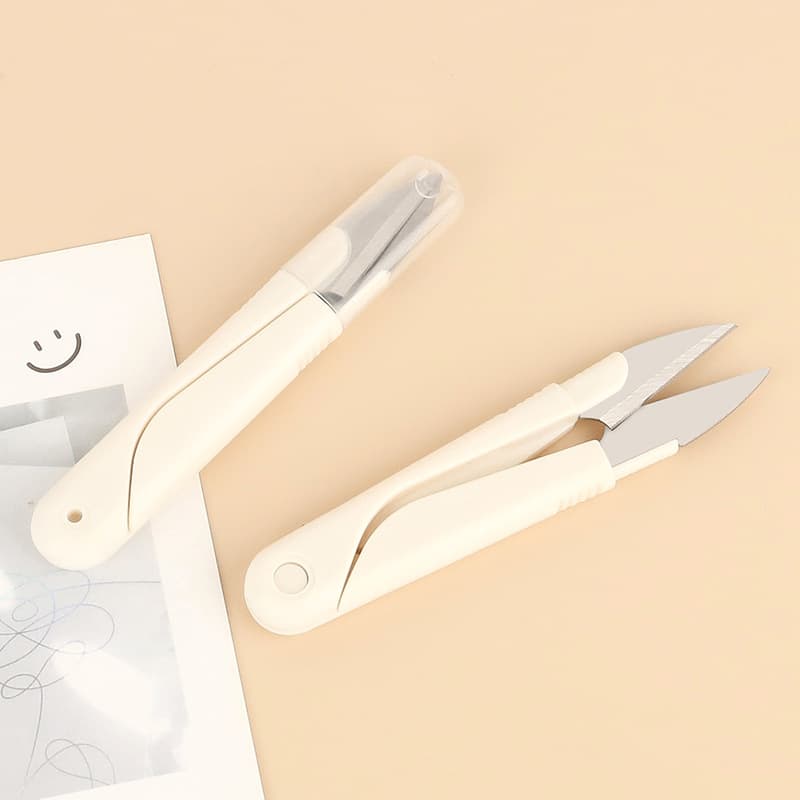 DIY Stainless Steel Simple White Gauze Scissors Safety Belt Cover Spring Scissors with Transparent Cover U-Shaped Gauze Scissors