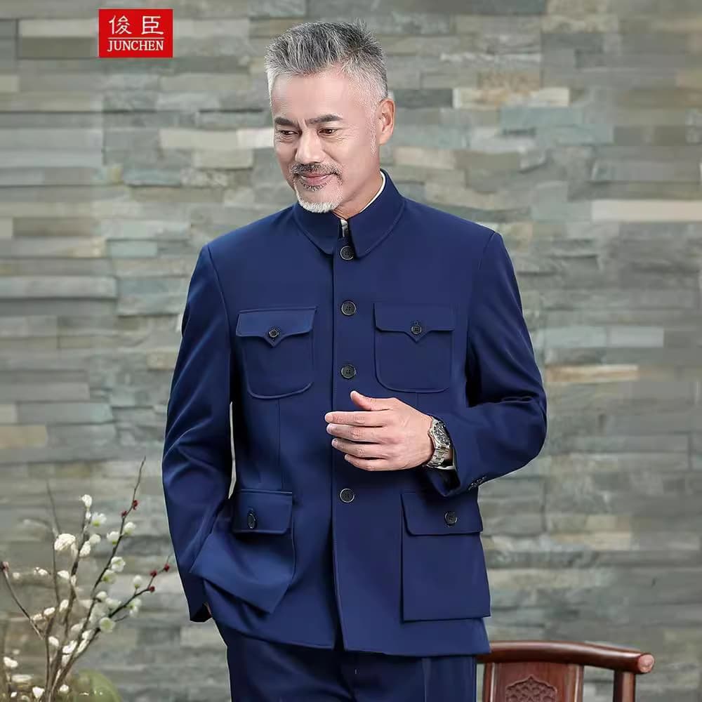 Middle-Aged and Elderly Regular Style Zhongshan Suit Four Seasons Wear Dad Top Zhongshan Clothing Elderly Ethnic Attire Cotton-Padded Jacket
