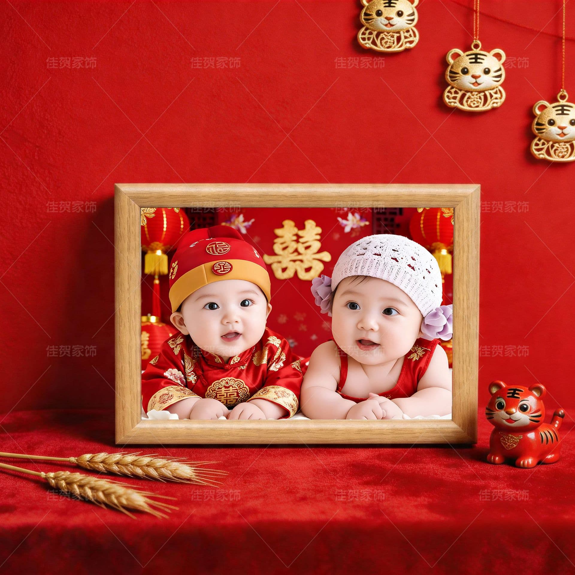 Wooden photo frame baby delivery doll dragon and phoenix doll baby seeking assistance table table table decorations manufacturer wholesale