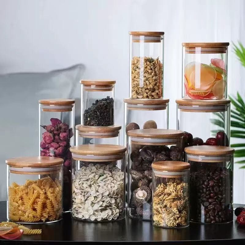 High Borosilicate Transparent Glass Sealing Jar Bamboo Lid Grains Snacks Glass Storage Container Kitchen Storage Bottle Tea Can