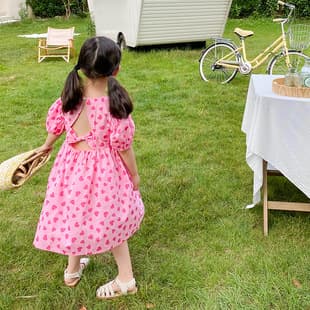 Customizable Summer Girls Butterfly Backless Heart Dress Children Fashionable Princess Dress