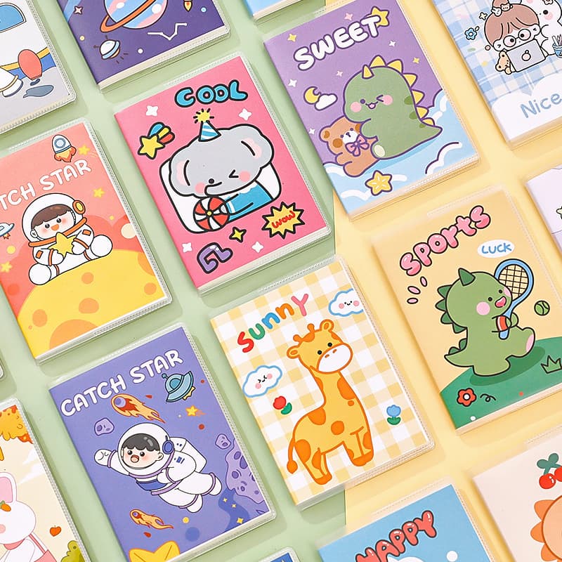 Ins Student Cute A7 Plastic Cover Notebook, Cartoon High Aesthetics Pocket Notebook, Portable Lined Memo Diary