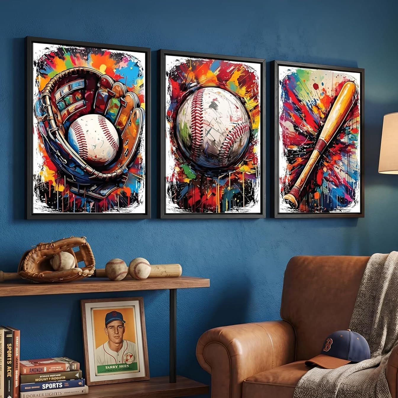3-Pack Teen Graffiti Baseball Canvas Wall Art Unframed Teen Baseball Poster Print Street Sports