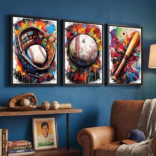 3-Piece Teen Graffiti Baseball Canvas Wall Art Unframed Teen Baseball Poster Print Street Sports