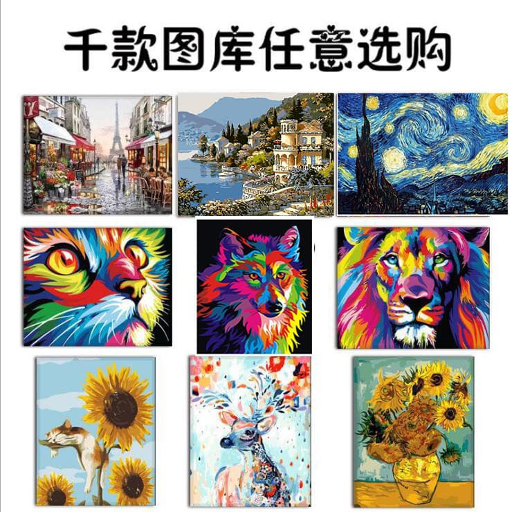 Manufacturer supplies cross-border trade digital oil painting coloring acrylic landscape painting pure hand-painted DIY digital oil painting