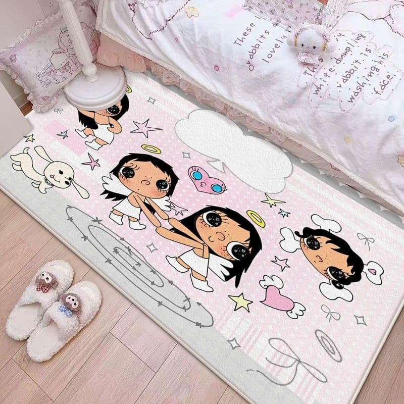 Cute Xiaoyu Faux Cashmere Bedside Rug Thickened Soft Skin-Friendly Pink Girl Bedroom Decorative Insulation Carpet