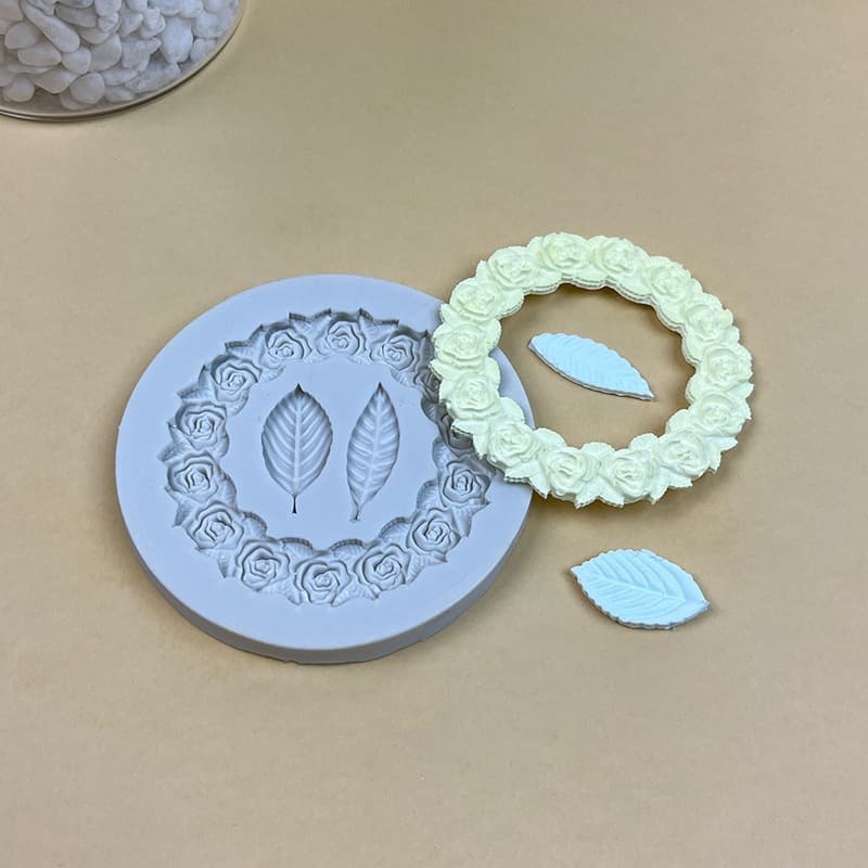 Rose Wreath Tree Leaf Fondant Lace Mat Cake Mold Baking Flower Chocolate Decoration Silicone Mold