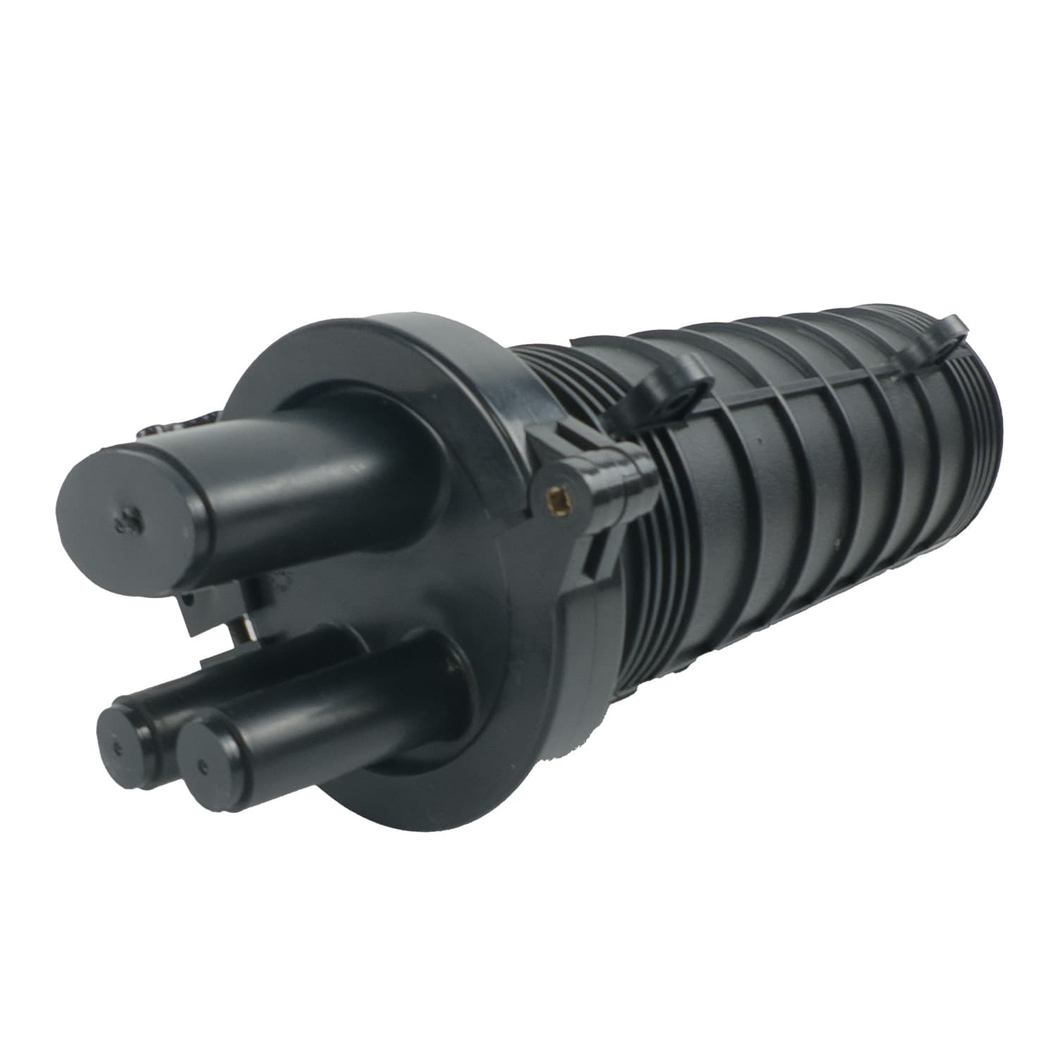 1-in, 2-out fiber optic splice box, 12/24-core ABS/PP material, IP68 waterproof and dustproof.