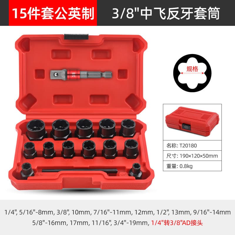 Reverse Thread Socket Slip Removal Tool BBA Anti-Theft Screw Damaged Nut Extractor