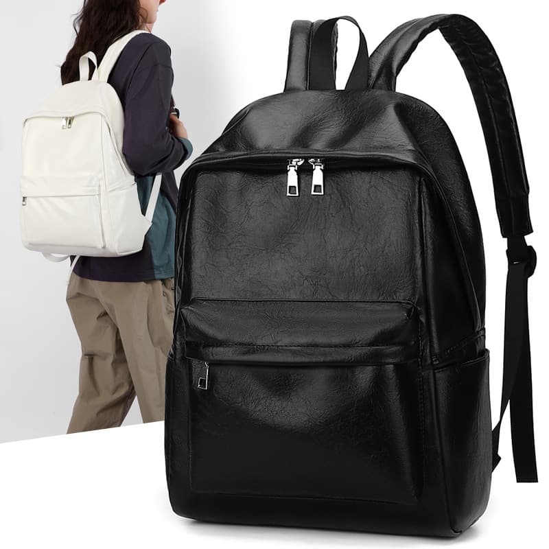 Japanese-Style PU Leather Large-Capacity Casual Backpack, Laptop Backpack, Women's College Student Backpack, Men's Travel Fashion Backpack