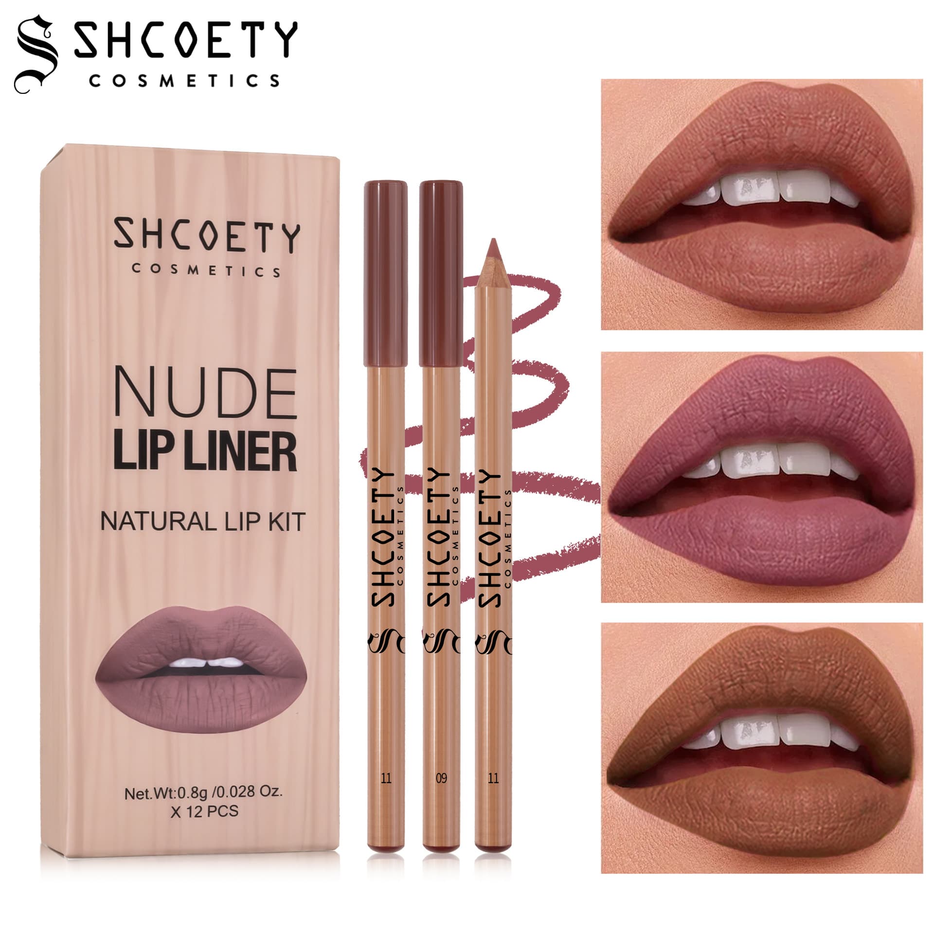 SHCOETY 12-color log set matte lipstick lip liner nude color long-lasting non-fading European and American cross-border makeup