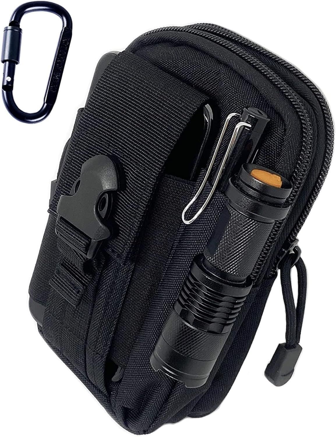 Multi-functional waist pack, tactical leather holster, belt bag, wallet, phone case with zipper, compatible with most phone models.