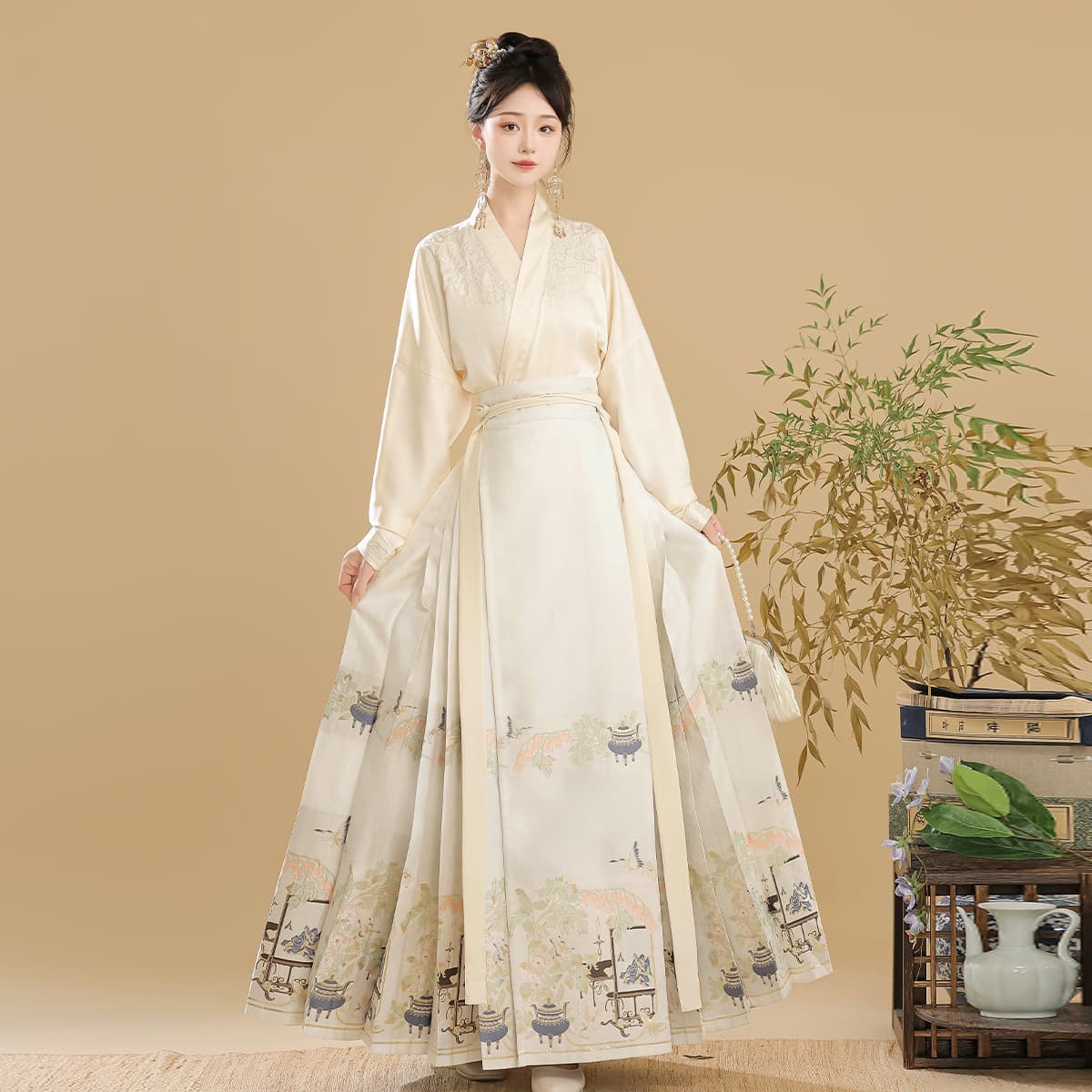 Original Design "Clouds Clearing" Hanfu Women's Chinese-style Modified Han Element New Chinese Long Daily Horse-Face Skirt 8939