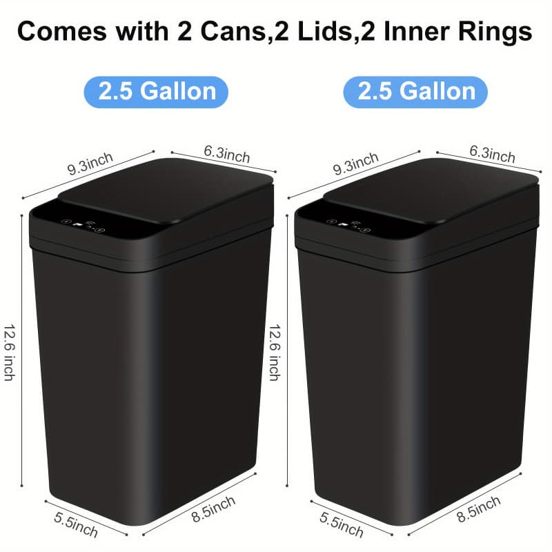 F 577 2 Pack 2.5 Gallon Bathroom Automatic Trash Can