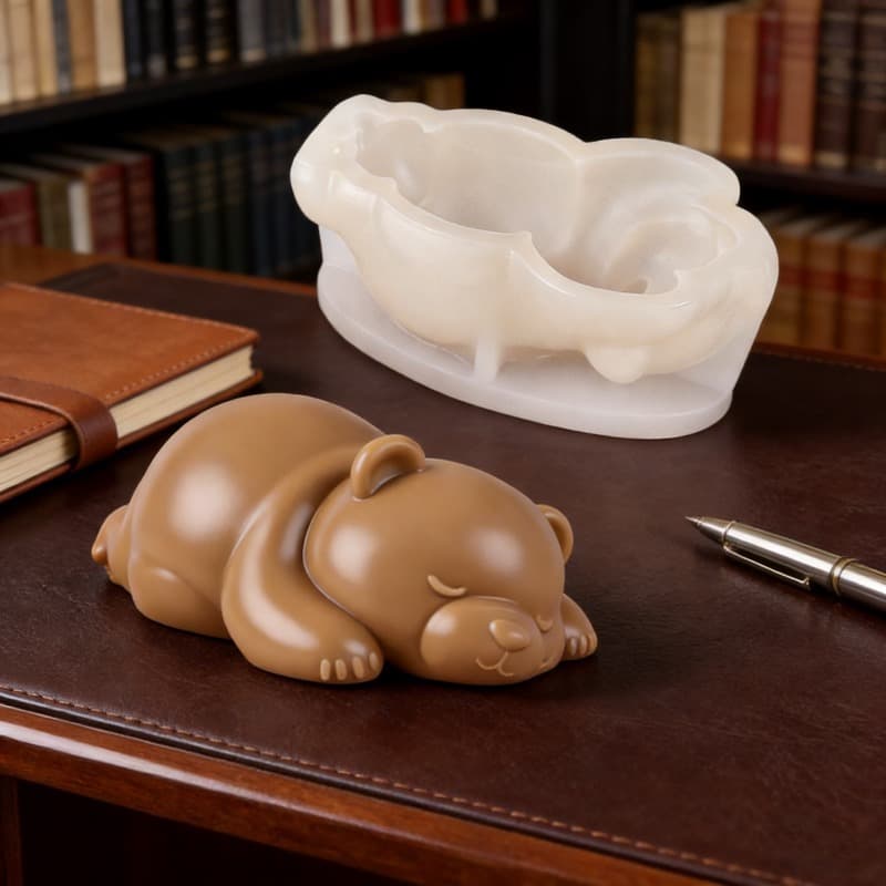 Sleepy Bear Silicone Candle Mold DIY Handmade Bear Animal Chocolate Mousse Cake Ice Cube Soap Mold