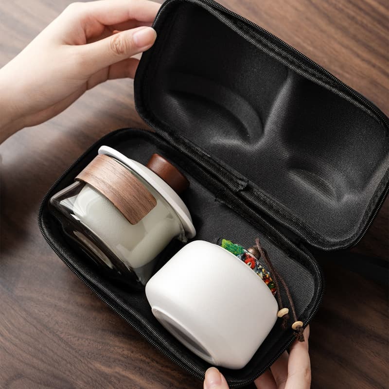 High-End Travel Tea Set, Portable Heat-Resistant Handheld Glass Tea Pot, Quick Cup Kung Fu Souvenir, Business Gift