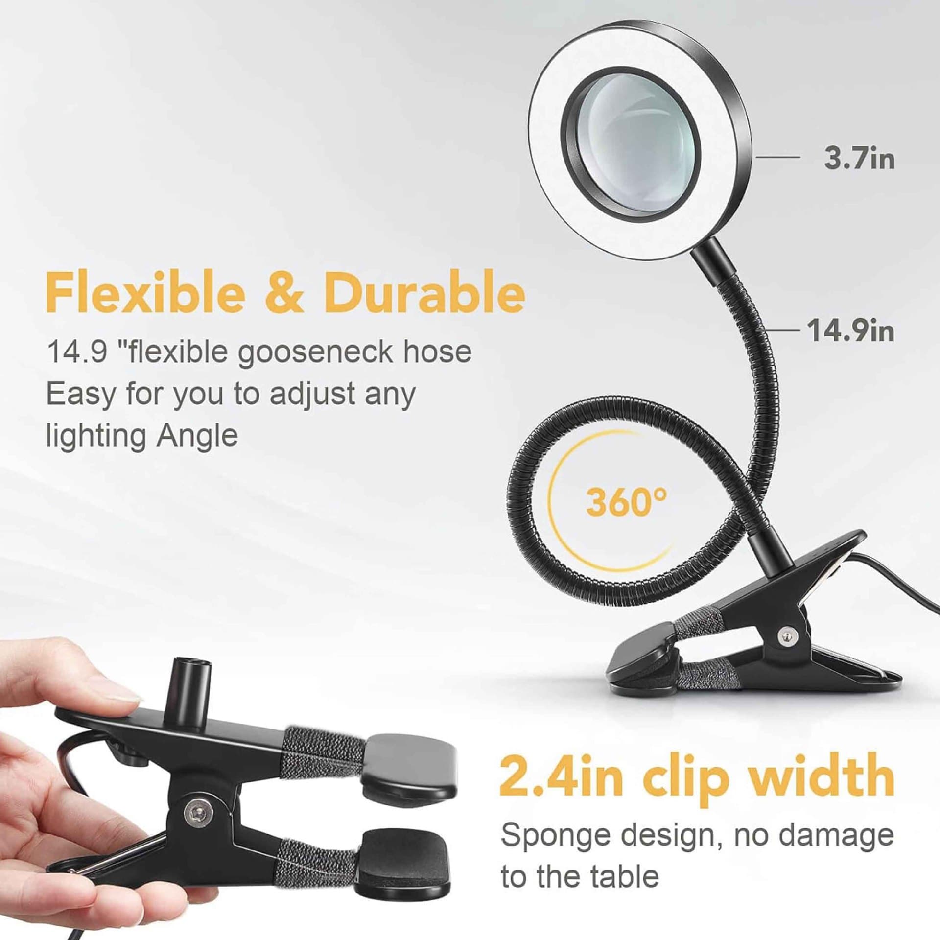 Clip-on LED Magnifying Lamp with Light, Portable Flexible Arm Desk Light for Repair, Beauty, Nail Art, and Work Light