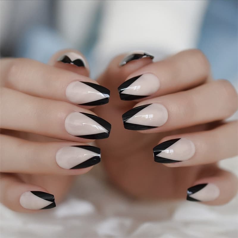 European and American Cross-Border Ballet Press-On Nails French V Black Edge Removable Fake Nails Finished Product