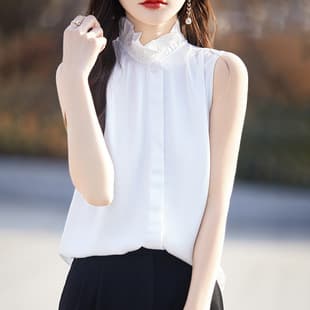 Sleeveless Blouse for Women, Chiffon 2024 Spring/Summer New Inner Vest Top, Professional Off-Shoulder Slim White Shirt