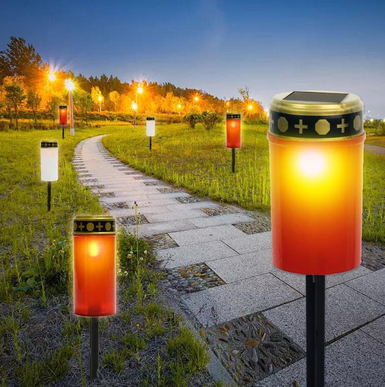 Outdoor Waterproof Solar Cemetery LED Sensor Candle Light for Grave Worship and Eternal Flame
