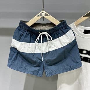 Cross-border Men's Quick-Dry Shorts Waterproof Beach Shorts Trendy Contrast Lined Running Sports Casual 4/3-Inch Shorts