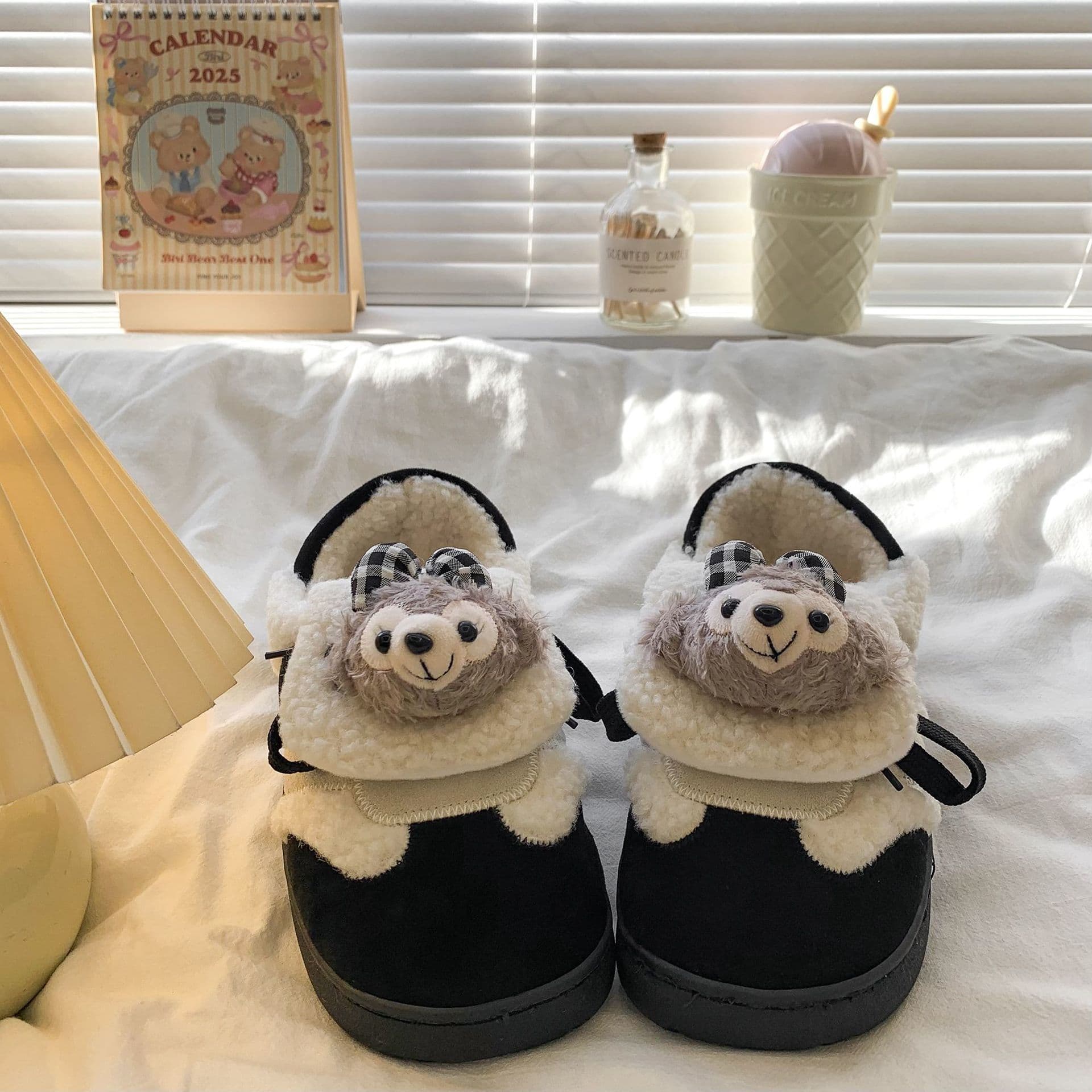 Cute Shelly May Flip-top German Training Shoes Women 2025 Autumn Winter New Fleece Lined Plush Birkenstock Cotton Shoes Thick Sole Sneakers