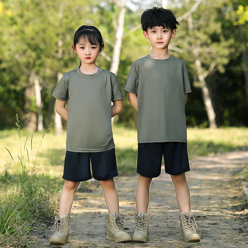 Kids Physical Training Short Sleeve Summer Camouflage T-Shirt Summer Camp Mesh Breathable T-Shirt Middle and Primary School Student Military Training Uniform