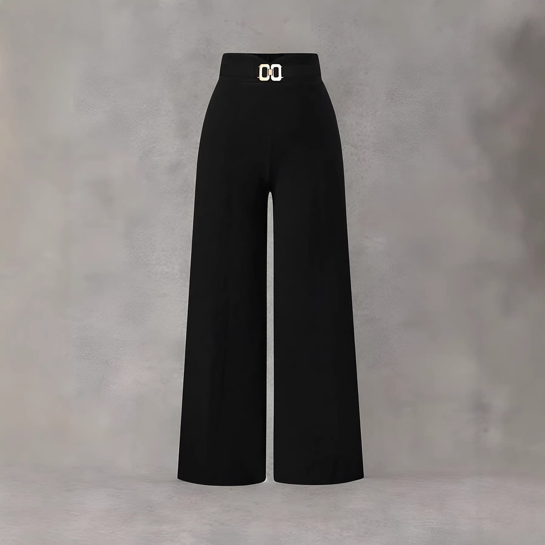 Cross-border European and American Women's Commuting Elegant Decorative Button Knitted Stretch Solid Wide-leg Pants, Casual Suit Trousers