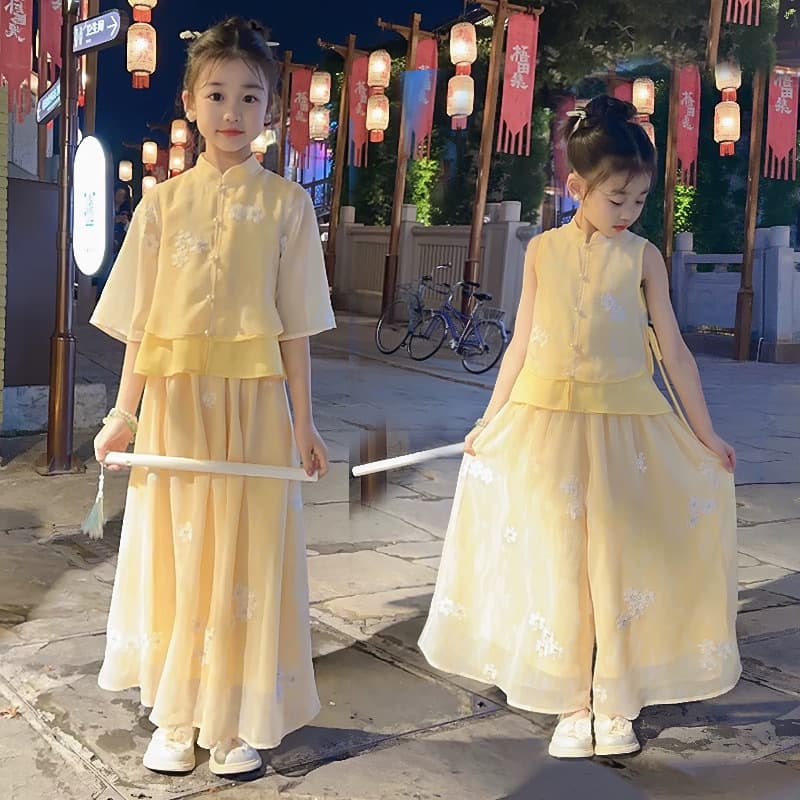 Girls' Bubble Sleeve Tulle Dress Korean Style Lace Short Sleeve Princess Skirt Polyester Fiber Summer Spring Children's Clothing