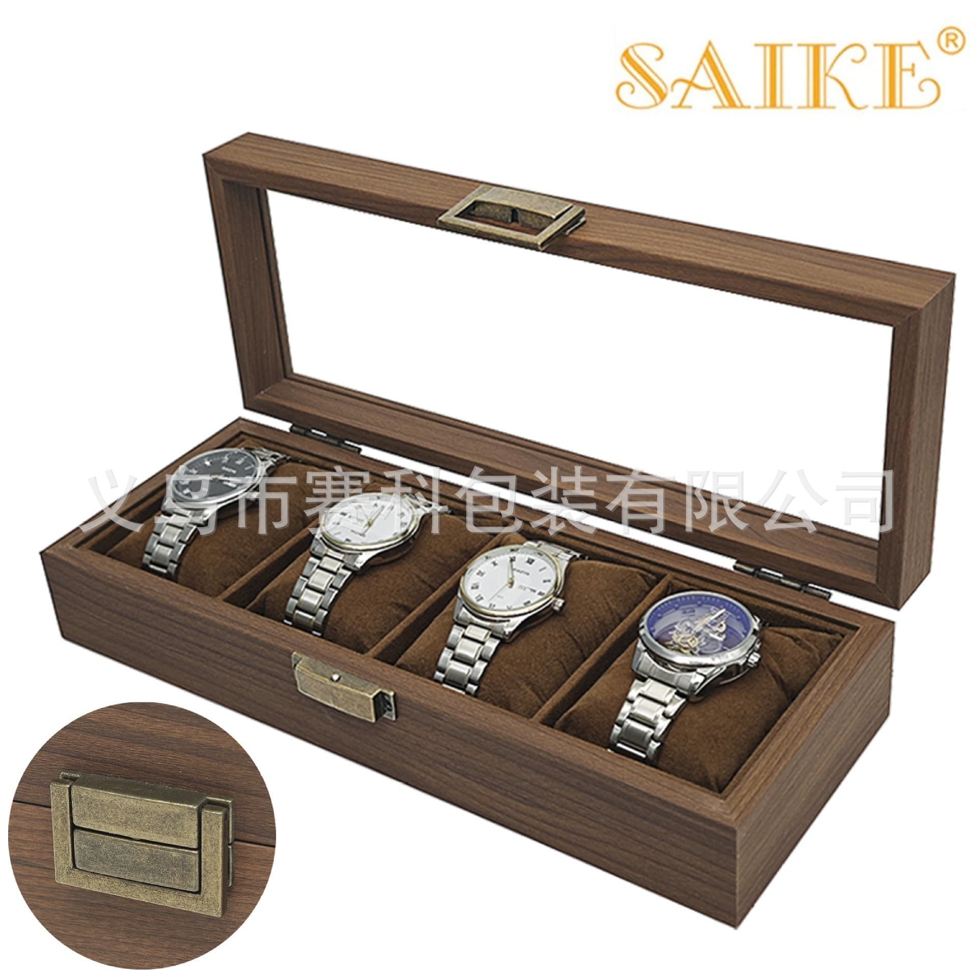 [Retro version] Wooden 4-tab watch collection storage display box black walnut wooden 4-bit silk cotton pillow watch box