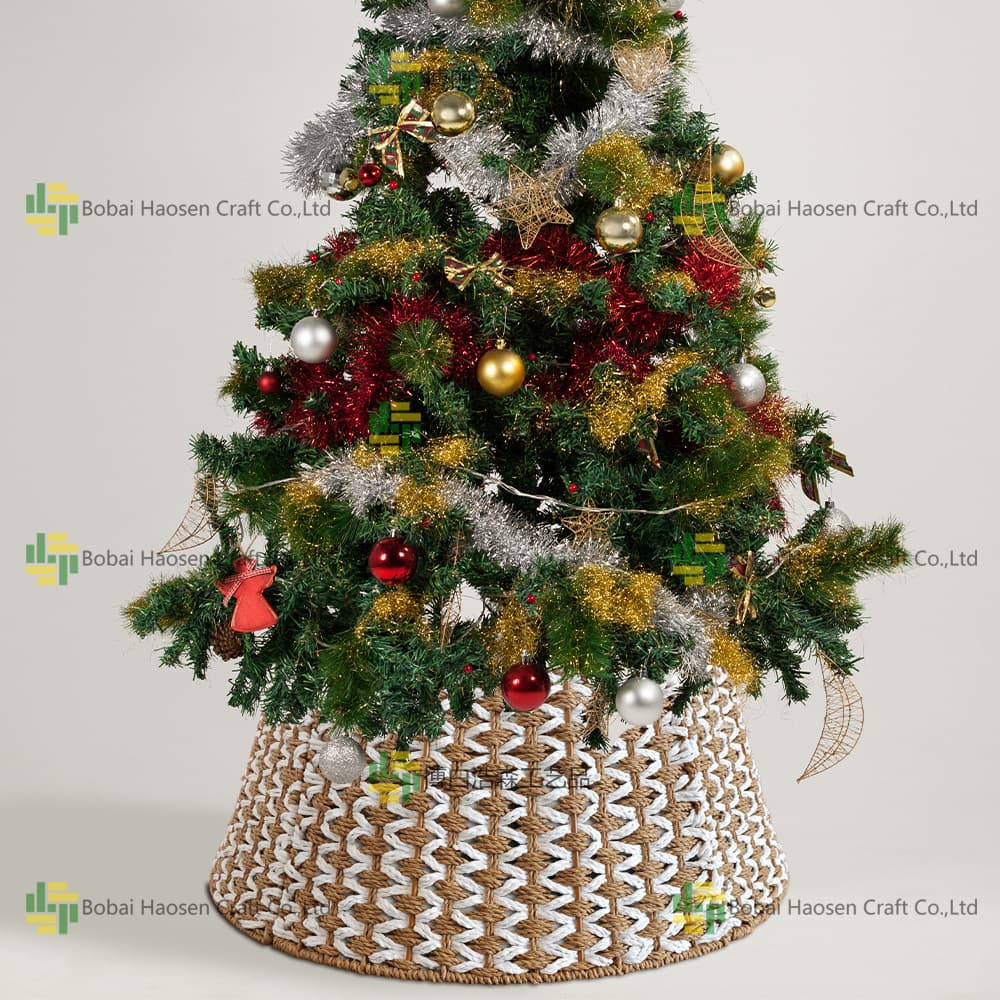 Cross-border Custom Christmas Tree Skirt, Water Hyacinth Woven Detachable Round Frame Fence Nordic Tree Base