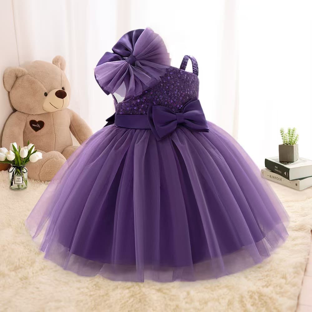 Girl's Sequined Catwalk Princess Dress, New Baby Girl Tutu Mesh Dress, Children's Bow First Birthday Dress