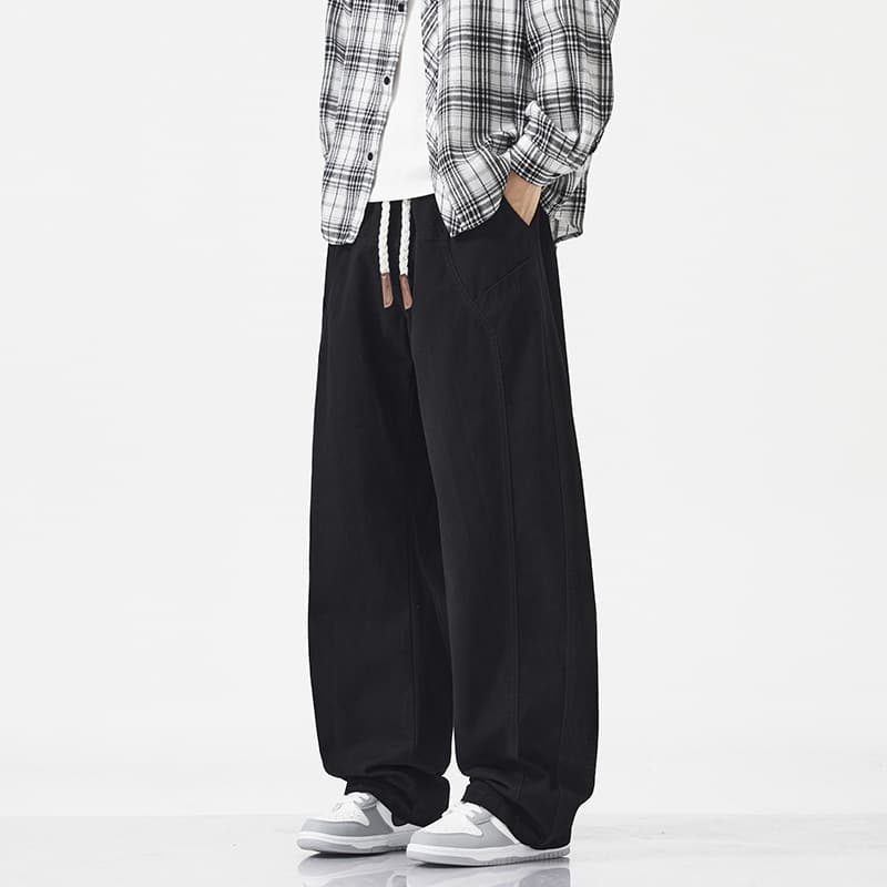 JYF-M8809 Casual pants for men, spring/autumn loose straight-leg sports pants, youth trendy wide-leg pants with drape.