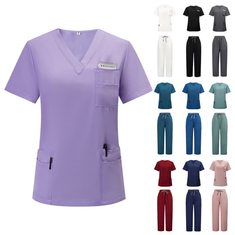 New Export Nurse Doctor Surgical Scrubs Work Uniform Washable Scrub Top and Straight Leg Pants Set