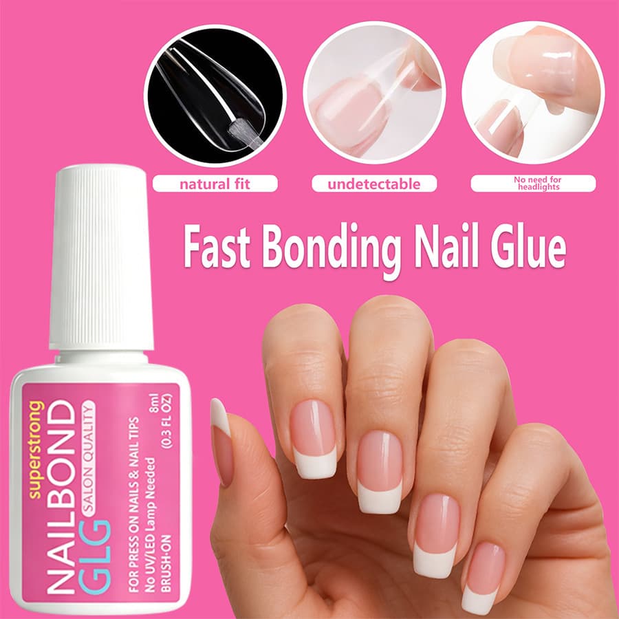 Cross-Border Hot Selling 8ml Nail Glue with Brush for Press-On Nails, No UV Lamp Required, Transparent and Pink Options Available, Drop Shipping Supported, Cross-Border Exclusive Supply