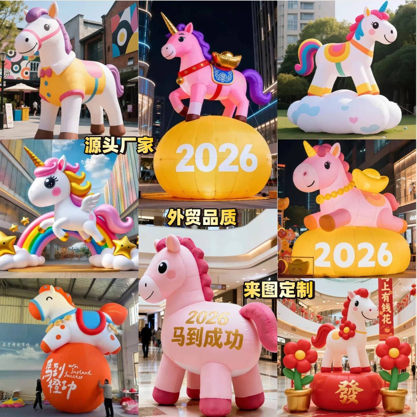 2026 New Year Inflatable Horse Year Mascot Cartoon Money Horse Fortune God Mall Festive Decoration