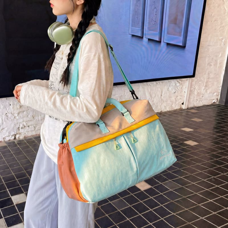 Dopamine Fitness Bag Women Cross-border Contrast Color Large Capacity Sports Bag Yoga Dance Swimming Single Shoulder Crossbody Storage Bag