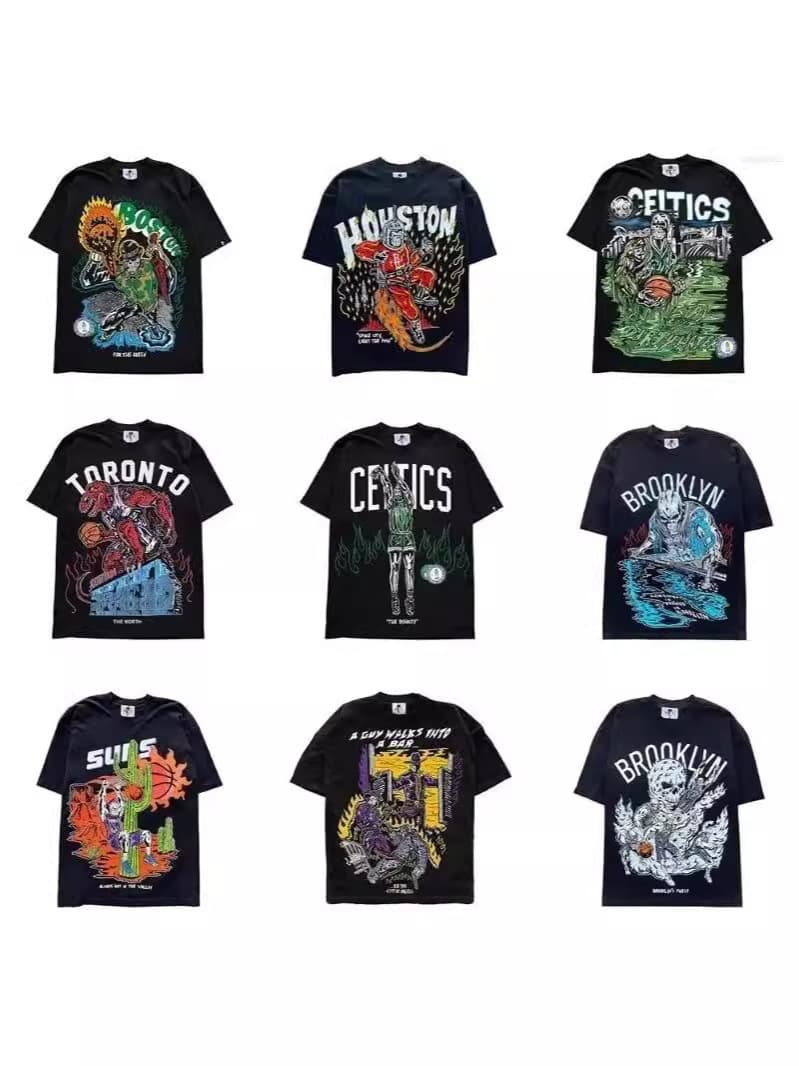 Cross-border E-commerce Men's T-Shirt Cotton Streetwear Anime Casual Oversized Basketball Print Short Sleeve Top T-Shirt
