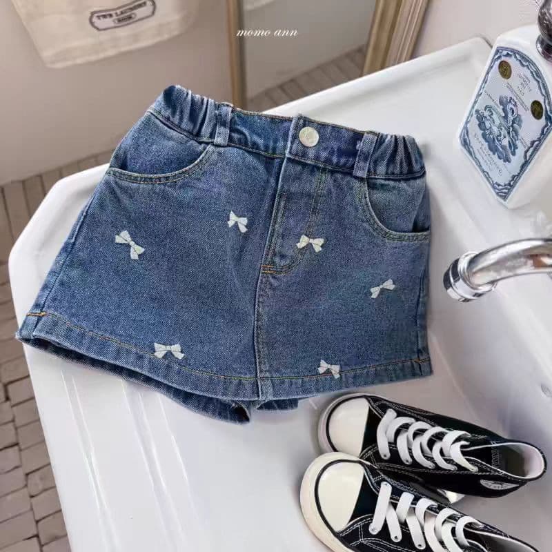 New Korean-style children's skirt for spring and summer, girls' embroidered bow-tie washed denim fashionable A-line skirt pants