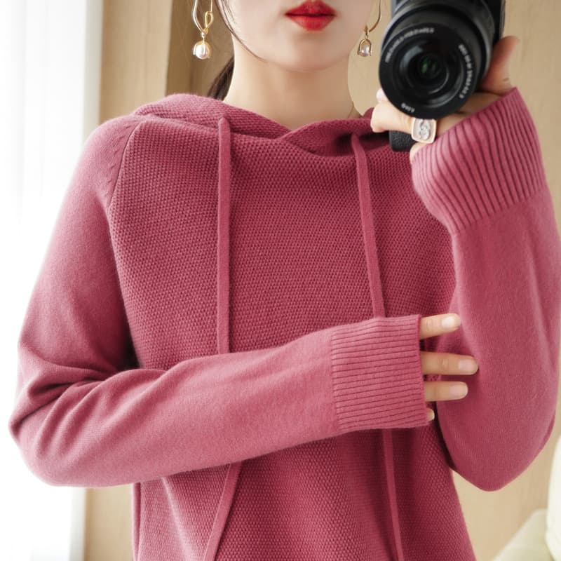 Women's Hoodie Sweatshirt Spring Autumn 2025 Inner Knitwear Casual Large Size with Hat Knitted Sweater Base Layer Shirt