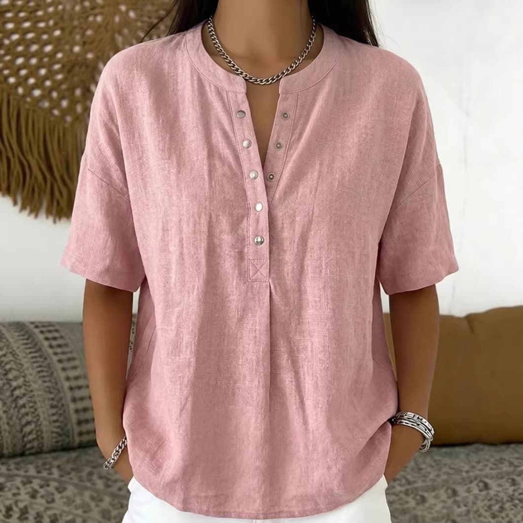 2026 Summer New Amazon Solid Color Casual Pullover Short Sleeve Shirt Women's Loose Plus Size Blouse