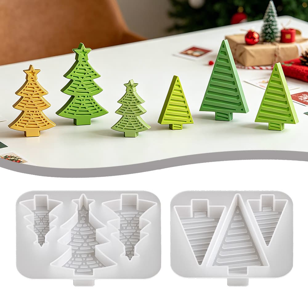 Three-Link Christmas Tree Silicone Mold, DIY Scented Candle Plaster Resin Ornament Christmas Tree Mold Stock Wholesale