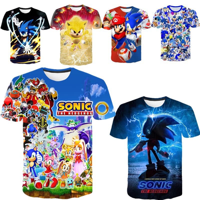 Sonic the Hedgehog Sonic game character 3D digital printing short-sleeved sports breathable T-shirt factory direct sales and dropshipping