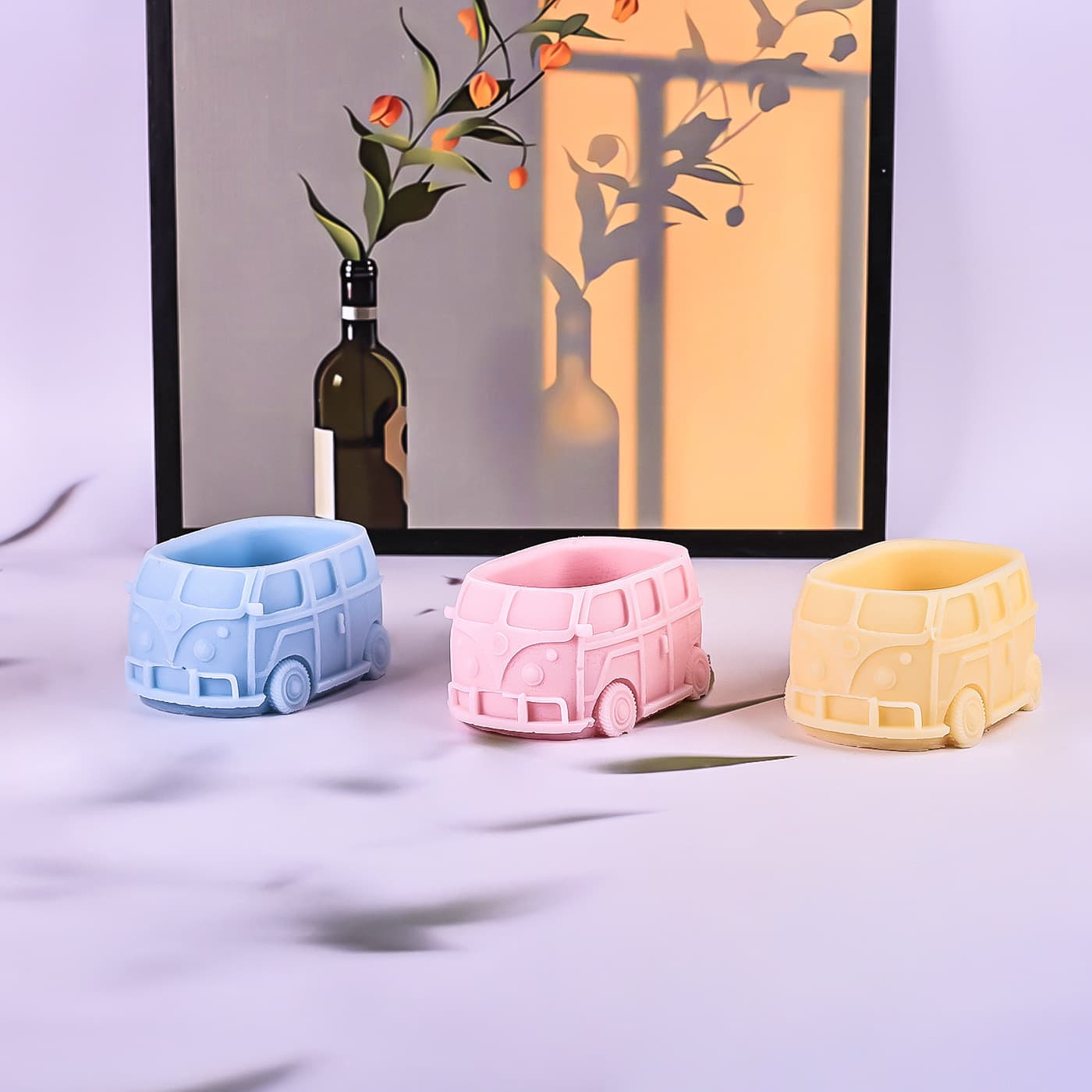 Creative Retro Bus Succulent Planter Silicone Mold DIY Handmade Plaster Concrete Resin Mold