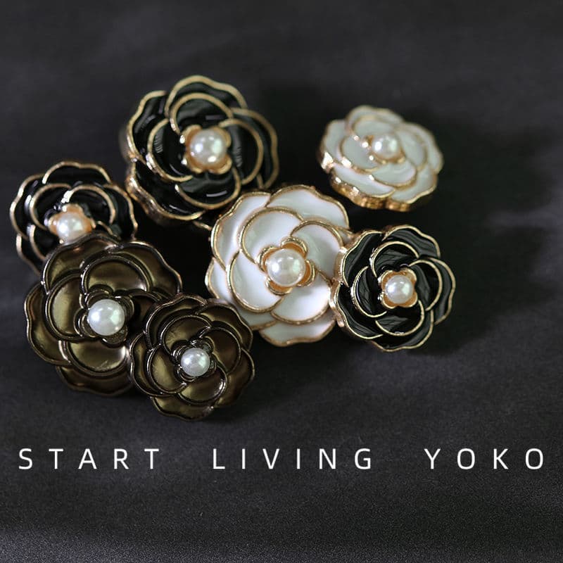 Vintage Style Metal Flower Shape Pearl Button for Suit Jacket Coat Sweater Decorative Versatile Button