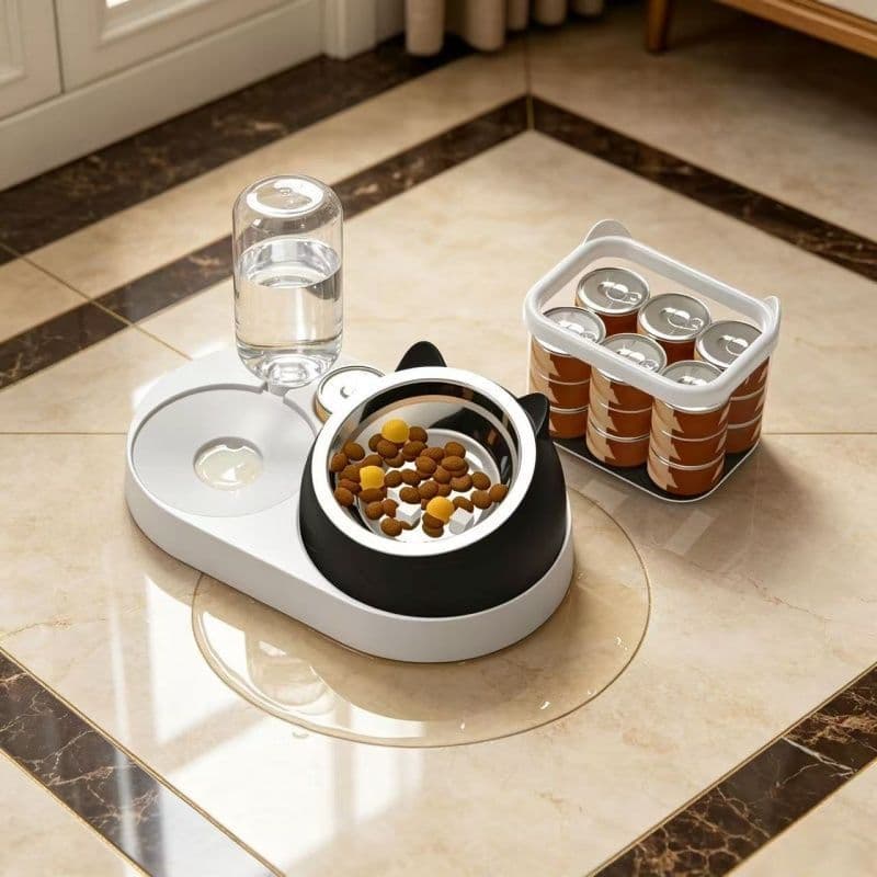 Cat Bowl Dog Bowl Double Bowl Automatic Water and Food Bowl Anti-Tip Pet Bowl Pet Supplies