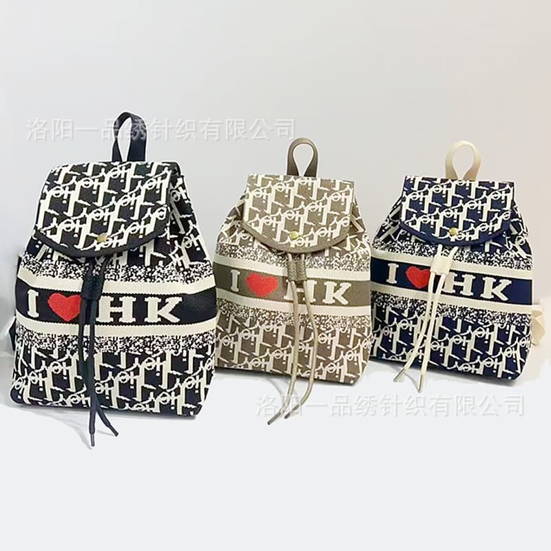 New Retro Exquisite Knit Drawstring Backpack Fashion Versatile High Aesthetic Niche Handbag Outdoor Bucket Bag